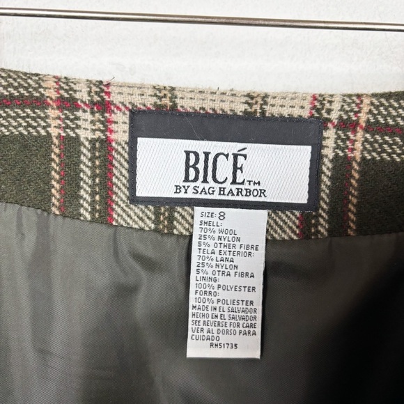 Vintage 90s Bice by Sag Harbor Green Plaid Wool Blend Knee Length Skirt Sz 8 - Picture 8 of 9